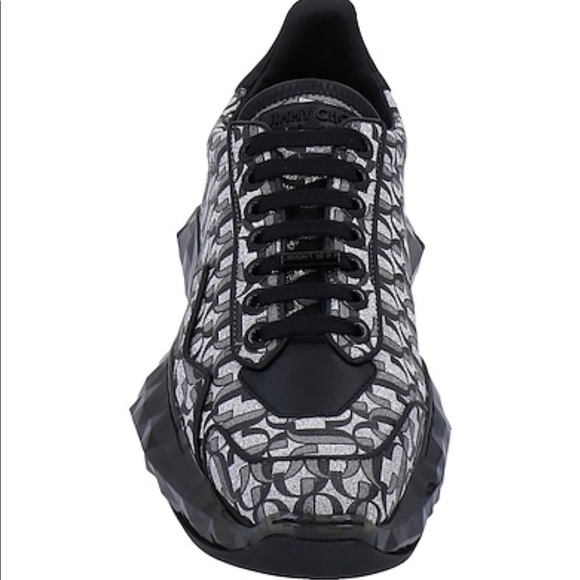 Jimmy Choo Women's Leather 'Diamond' Monogram Sneakers Silver Black - Picture 2 of 16